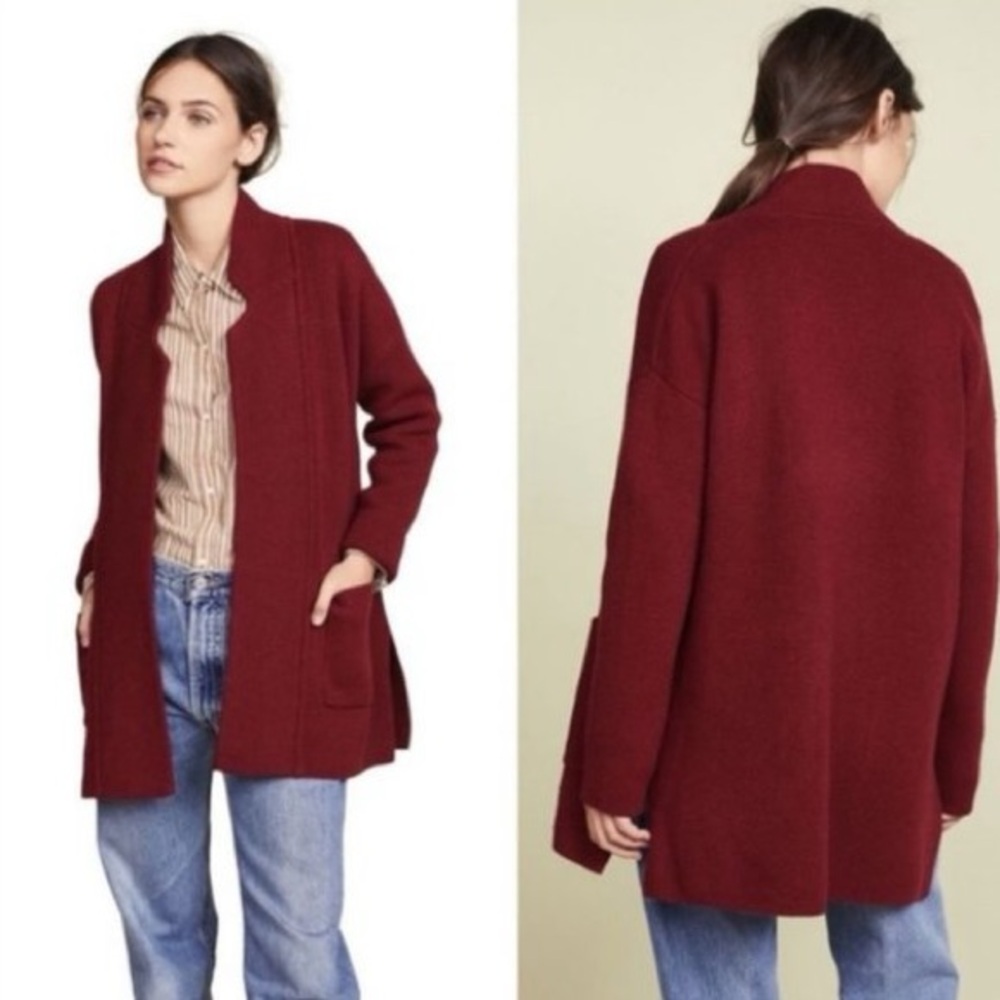 Madewell Rich Red Women's Open front Cardigan merino wool blend size XS pockets